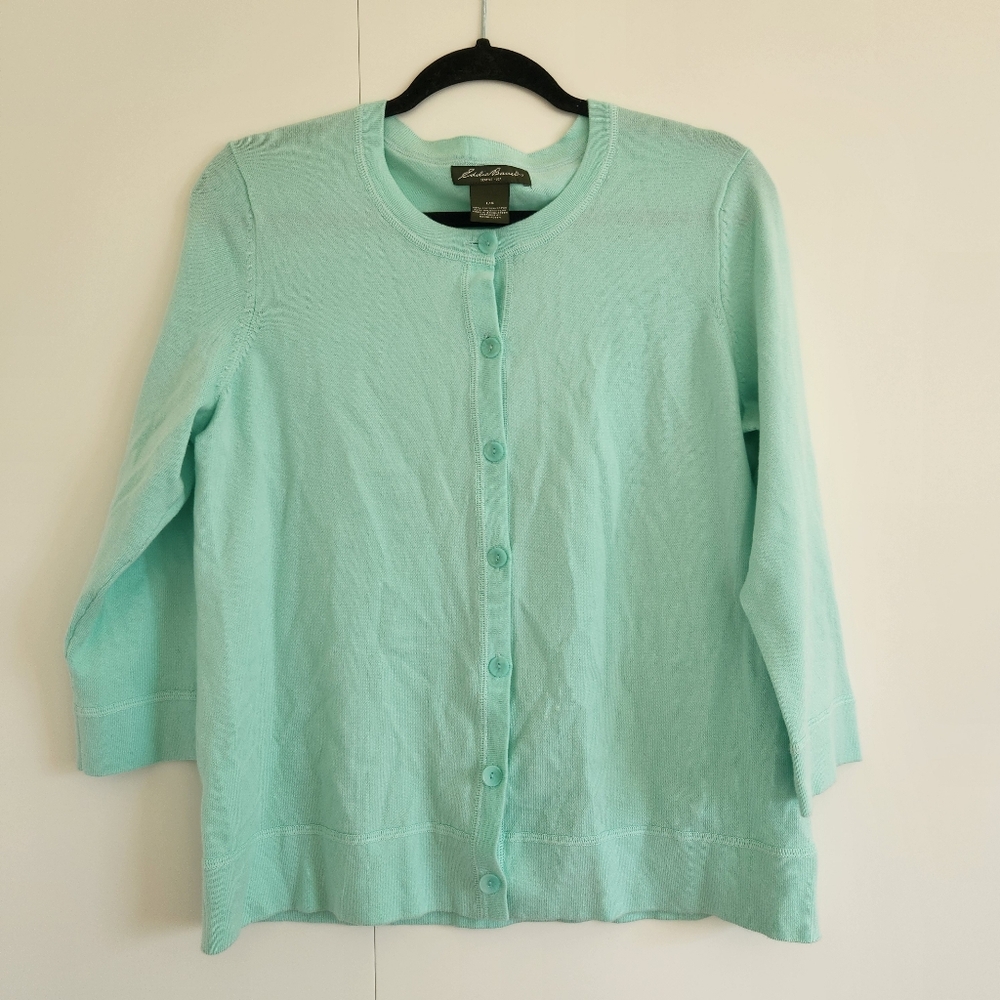 Eddie Bauer Mint Green Cotton Cardigan Women’s Large | Lightweight Layer